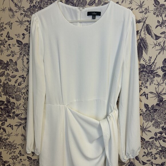 White Lulu's Believe It or Knot White Long Sleeve Tie-Front Skater Dress (XL) - Picture 3 of 5